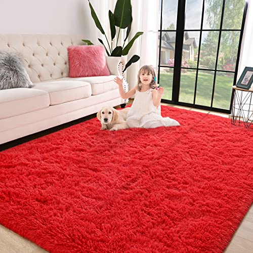Jelymark Super Soft Shaggy Rug for Bedroom, 4x5.9 Feet Fluffy Carpet for Living Room, Fuzzy Indoor Plush Area Rug for Home Decor, Furry Floor Rugs for Dorm, Kids Nursery Rug for Girls, Red - color: Red, size: 4' x 6' (Rectangular)