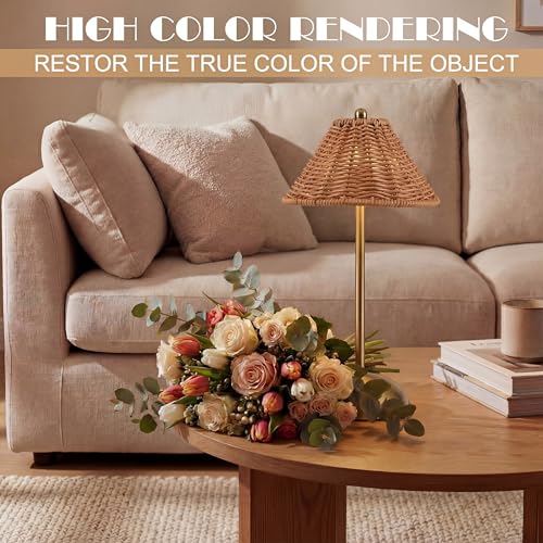 4 Pack Wedding Cordless Rattan Table Lamps Wicker Night Light LED Rechargeable Reading Lights 3 Color Portable Touch Control Party Decor with Bows for Outdoor Party Wedding Patio - style: Rattan