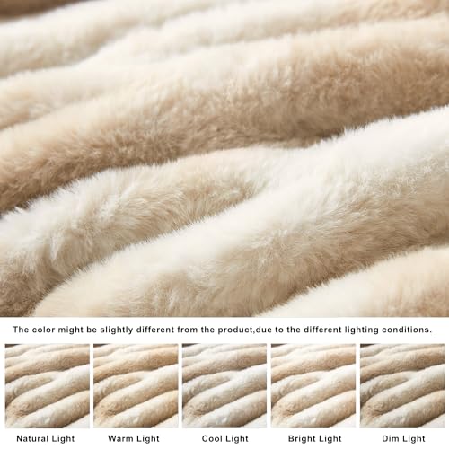 WDCOZY Ruched Faux Fur Throw Blanket Soft Cozy Fluffy Luxurious Blankets Couch Bed Sofa Chair Home Decor Warm Furry Fall Winter Plush Rabbit Fur Bubble Blanket 50" x 60", Caramel Beige Camel Neutral - color: Caramel, size: Throw (50" x 60")