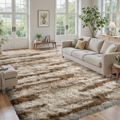 8x10 Ft Fuzzy Rugs for Living Room,Khaki Neutral Bedroom Area Rug Non-Slip,Carpet for Nursery Kids PlayRoom Indoor Modern Plush Carpets - color: B-khaki 24sm02, size: 8' X 10' (Rectangular)