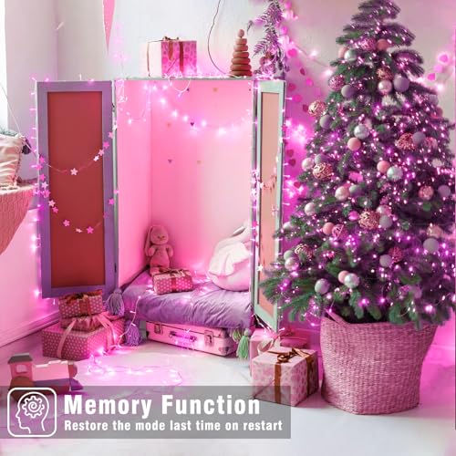165FT 500 LED Outdoor String Lights, Plug in Christmas Lights Indoor Waterproof, 8 Modes Connectable String Lights for Outside Bedroom Patio Wedding Garden Party Holiday Decorations, Pink - color: Pink, size: 165ft 500LED