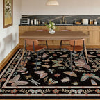 Unirea 5x7 Black Living Room Bedroom Area Rug, Large Washable Non Slip Rug for Dining Room Under Table, Kids Room, Home Office, Thin Soft Boho Stain Resistant Insect Bug Rug, Low Pile Carpet - color: Black, size: 5'x7'