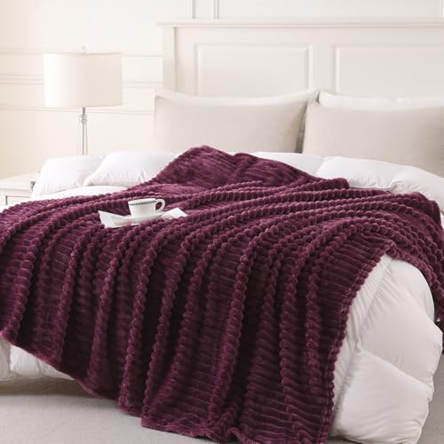 Amaranth Purple Throw Blanket for Couch Sofa 5070 inches Striped Fleece Blankets Room Home Decor Lightweight Plush Soft Cozy Gifts for Women Mom Girls - color: Amaranth Purple, size: Twin(60"x80")