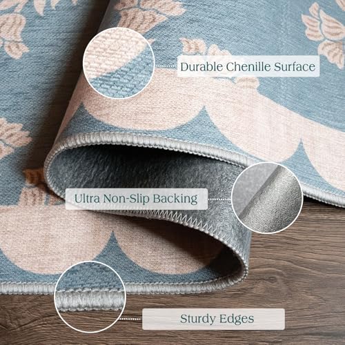 Front Door Mat Outside Entrance - 2x3 Floral Non-Slip Washable Doormat Indoor Outdoor Mat Blue Retro Farmhouse Scalloped Entry Rug Small Throw Rugs for Entryway Kitchen Front Porch Decor - color: Flower - Haze Blue, size: 2' x 3' (Rectangular)