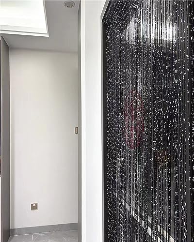 ave split Decorative Door String Curtain Wall Panel Fringe Window Panel Drapes Room Divider Blind Divider Tassel Screen Home 100cm*200cm (black1) - color: Black1
