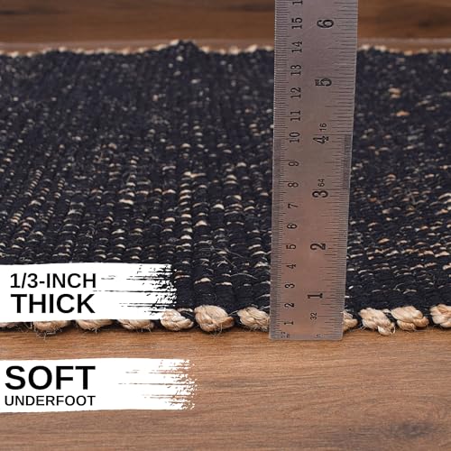 Black 4X6 Jute Rug Braided Construction - Farmhouse Woven Carpet - Mid-Century Modern Floor Covering for Bedside, 4' x 6' - color: Black, size: 4' x 6'