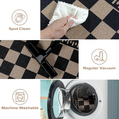 Checkered Easy Jute Entryway Rug, 2x3 Washable Non Slip Kitchen Rug, Indoor Outdoor Door Mat, Farmhouse Low Pile Floor Black Rugs for Porch Doorway - color: Black Checkered, size: 2'x3' (Rectangular)