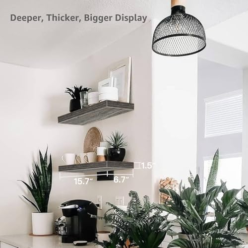 QEEIG Bathroom Floating Shelves for Wall - 15.7" Wall Mounted Shelf Over Toilet Farmhouse Home Decor Display Bookshelf Small 15.7 x 6.7 inch Set of 2, Grey (008-40GY) - color: D. Grey, size: 15.7"
