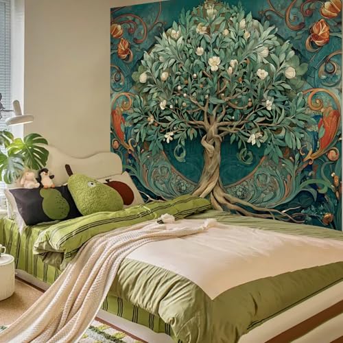 Tichgeim Tree of Life Vintage Tapestry for Bedroom Aesthetic, Green Nature Hippie Wall Hanging Tapestries, Boho Plant Floral Decor Backdrop for Living Room Dorm 51'' x 60'' - color: Tree of Life Tpestry, size: 60"L x 51"W
