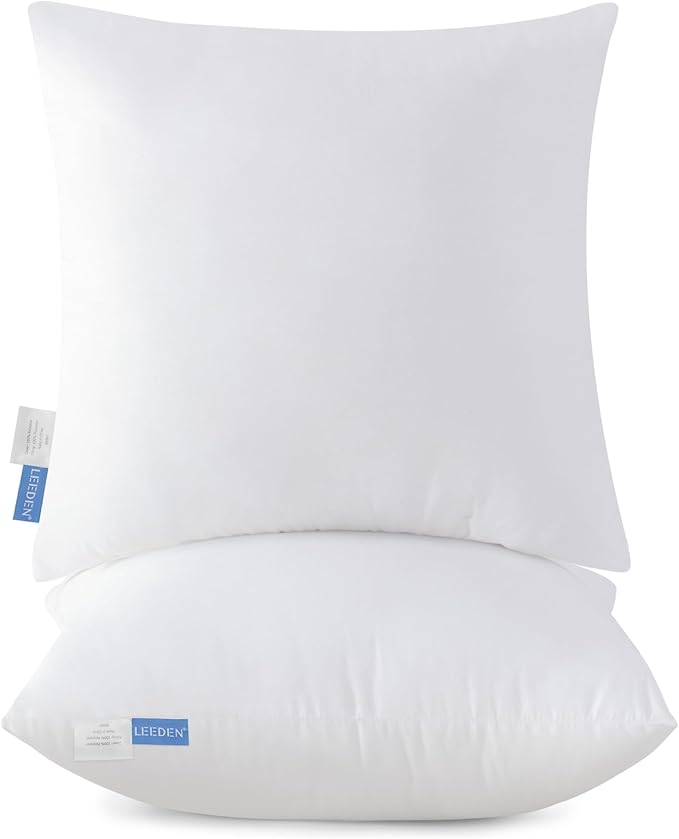 Leeden 28x28 Pillow Inserts Pack of 2, 28 Inch Throw Pillow Inserts, Soft Fluffy Decorative Square Throw Pillows for Couch, Sofa, Bed, and Home Decor White Pillows