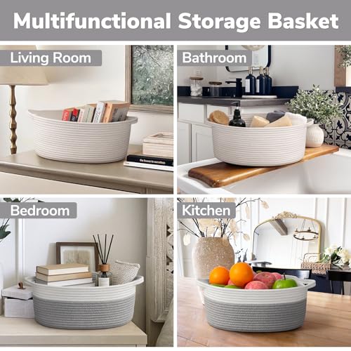 Goodpick Rope Baskets for Gifts Empty, Decorative Storage Baskets for Nursery, Woven Gift Basket for Baby Shower, Dog Toy Basket with Handles for Living Room, 13.6"x 10" x 6", Gray - color: Gray, size: 13.6x10x6 Inch (Pack of 1)