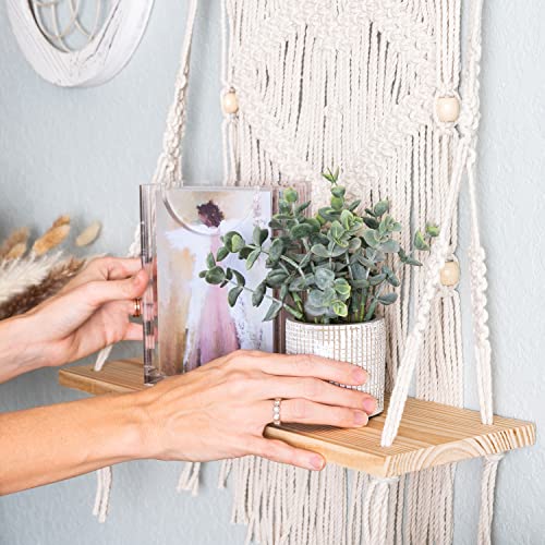 SnugLife Macrame Wall Hanging Shelf - Tier Wall Shelves with Handmade Woven Rope - Boho Shelves Organizer Hanger for Kitchen, Bathroom, Home Storage, Floating Indoor Plant Wall Shelf (1 Tier) - size: 1 Tier