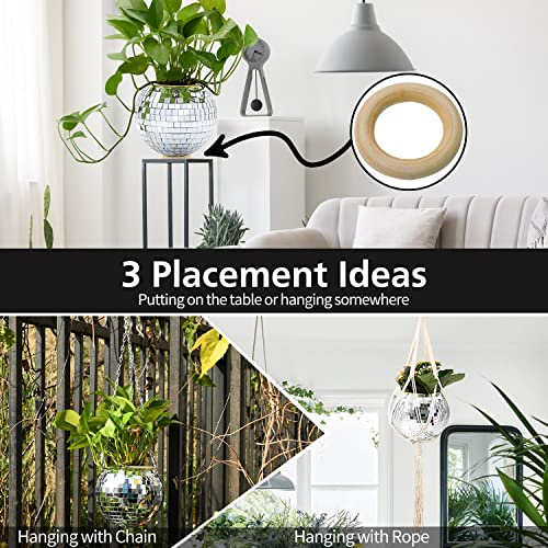 6" Disco Ball Planter, Disco Ball Plant Hanger with Hanging Rope, Hanging Chain, Hook, Circle and Extra Mirror Pieces - color: 1×6" Silver