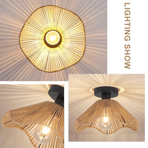 Surpars House Boho Rattan Ceiling Light Fixture, Mini Rattan Chandelier Lighting Fixture, Hand Woven Ceiling Light Fixtures for Hallway Bedroom Kitchen Entryway Living Room (Light Brown) - color: Light Brown