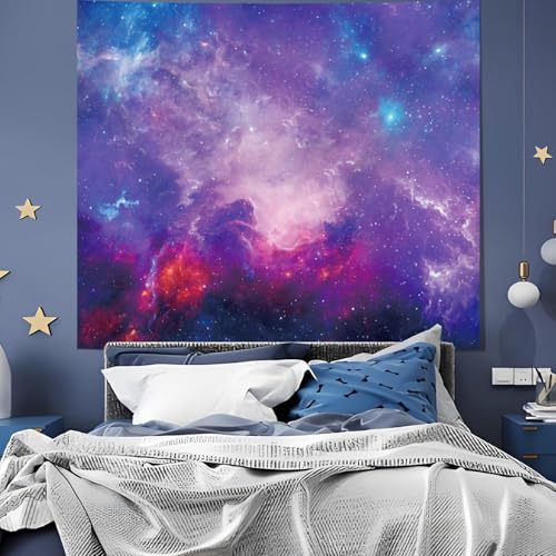 Tichgeim Space Galaxy Tapestry for Bedroom, Starry Night Sky Backdrop Decorations, Purple Ceiling Aesthetic Tapestries, Blue Celestial Stars Wall Hanging for Living Room Dorm 51'' x 60'' - color: Starry Night Sky Tapestry, size: 60"L x 51"W