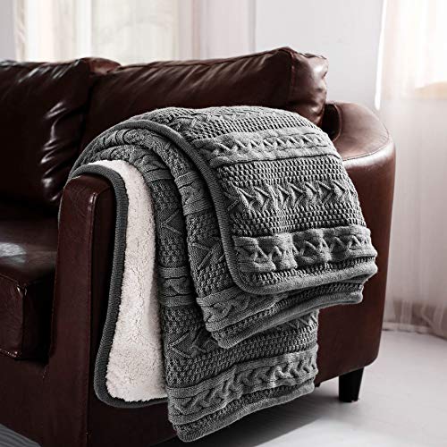 Longhui bedding Acrylic Cable Knit Sherpa Throw Blanket - Thick, Soft, Big, Cozy Grey Knitted Fleece Blankets for Couch, Sofa, Bed - 60 x 80 Inches Gray Coverlet, 5.2 Pounds - color: Grey, size: 60"x80", Oversize