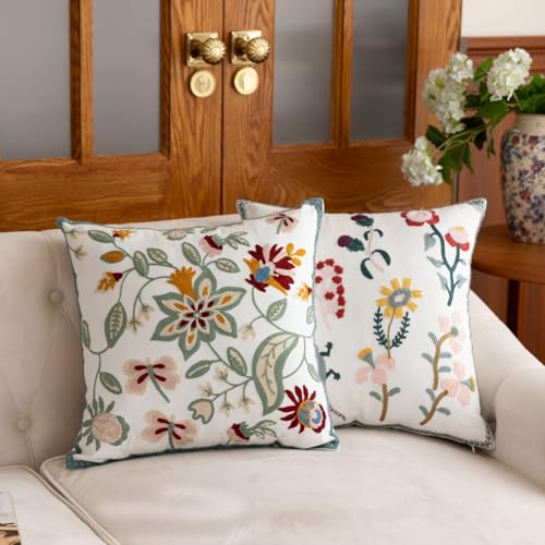 YIcabinet Pack of 2 Throw Pillow Covers,Plants Embroidered Pillow Case Soft Decorative Pillowcases for Home Sofa Couch 18x18 Inch - color: White07
