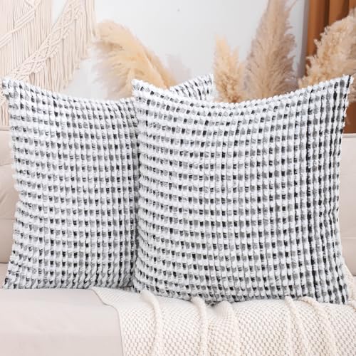 LUOYEHK Boho Throw Pillow Covers 24x24 Inch Set of 2 Chenille Tufted Pillowcase Farmhouse Neutral Cushion Covers for Couch Sofa Bed Living Room, Black Gray - color: Black Gray, size: 24" x 24" (Pack of 2)