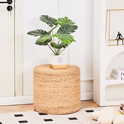 Wimarsbon 18'' Ottoman Pouf, Natural Braided Poof, Rustic Handweave Lounge Pouffe, Boho Footrest Stool for Bedroom, Accent Table or Seat for Living Room (Natural-LD) - color: 18inch Natural Water Hyacinth Braid