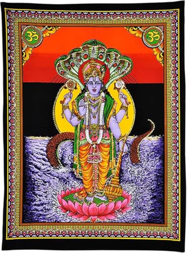 Rastogi Handicrafts Cotton cloth Tapestry 40" X 30" Poster Size wall hanging, Table cover (VISHNU-G) - color: VISHNU-G