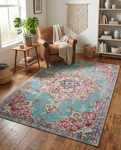 Rugs.com Fleur Collection Rug – 5' x 8' Light Blue Medium-Pile Rug Perfect for Bedrooms, Dining Rooms, Living Rooms - color: Light Blue 11, size: 5' x 8' (Rectangular)