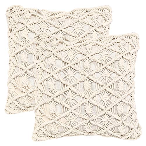 REDEARTH Macrame Throw Pillow Cushion Covers-Woven Decorative Farmhouse Square Cases Set for Couch, Sofa, Bed, Farmhouse, Chair, Dining, Patio, Outdoor, car; 100% Cotton (18x18; Natural) Pack of 2 - color: Clover Natural, size: 18" x 18" (Pack of 2)