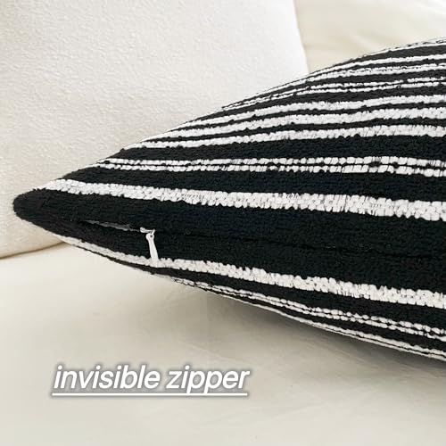 Slow Cow Boho Chenille Textured Woven Stripe Throw Pillow Covers 18 x18 Cushion Cover Black Pillow Cover Pillowcase - color: Black, size: 18" x 18" (Pack of 1)