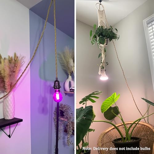 16.4ft Plug in Pendant Light Cord 2-Pack, Farmhouse Hemp Rope Hanging Lights Cord Kit with Switch, Industrial Vintage Plug in Hanging Light Fixture DIY E26 E27 Lamp Socket Cord, No Bulb - color: 2-Pack 1-Light Hemp Rope Black