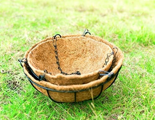 Kingbuy 14 Inch Metal Hanging Planter Basket with Coconut Liner, Wire Plant Holder Watering Pot for Indoor Outdoor Garden Balcony Patio Decoration - 2 Pack