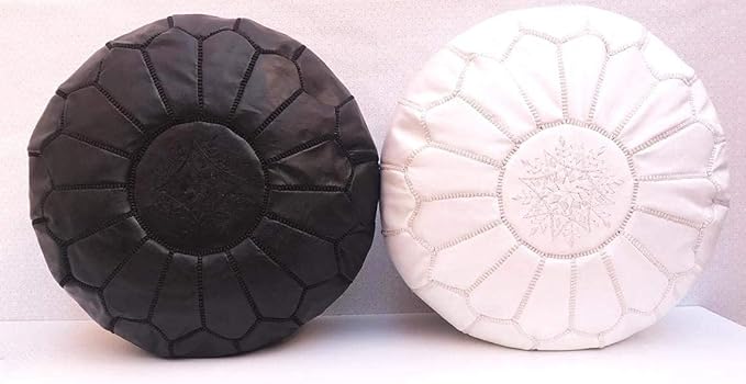 ARTOUARZAZATE Premium Moroccan Leather Pouf Cover, Ottoman Footstool Hassock 100% Real Natural Leather pouffe, Home Gifts, Wedding Gifts, Foot Stool (All Black)