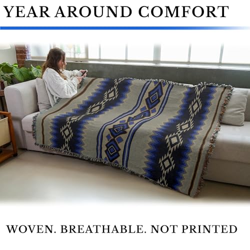 Pure Country Weavers Lapis Chevron - Western Tapestry Throw Blanket Woven from Cotton - Made in The USA (72x54) - color: Lapis Chevron