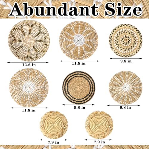 Xuhal 8 Pcs Boho Wall Basket Decor Decorative Bulrush Woven Basket Wall Decor Rustic Farmhouse Hanging Baskets for Kitchen Rustic Home Summer Decorations - style: Groovy