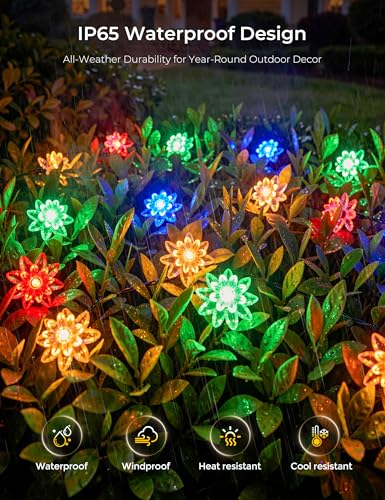 Brightown 2 Pack Solar String Lights Outdoor Waterproof, Total 46FT 100 LED Multicolor Flower Fairy Lights for Christmas Yard Garden Tree Patio Lawn Holiday Outdoor Decor - color: Multicolor, size: 2 Pack