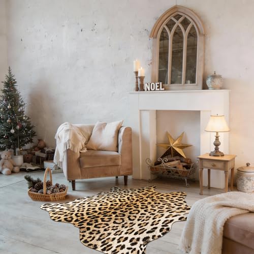 BENRON Premium Leopard Rugs for Living Room Bedroom, Non-Slip Throw Rug for Home Decor, Faux Cheetah Print Animal Skin Carpets, Black and Brown, 2.9 x 3.9 ft - color: Yellow/Black, size: 2'11" x 3'11" (Irregular)