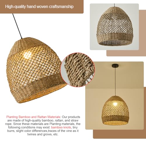 Rattan Pendant Light 13.77" Rustic Hand-Woven Wicker Hanging Light 1-Light Water Plants Rattan Chandelier for Dining Living Bedroom Kitchen Farmhouse - color: Natural Oval Rattan, size: 13.77" 1-Light
