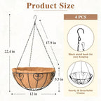 4 Pack Hanging Planter for Outdoor Plants 12 inch Metal Hanging Flower Basket with Coco Coir Liner Round Wire Plant Holder Chain Flower Pots Outdoor Garden Decoration Watering Hanging Baskets（AX） - size: 12" x 4 Pack, style: Heart-shaped