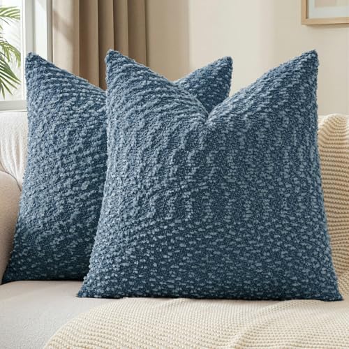 a moment Blue Pillow Covers Set of 2 with Plush Cluster Texture (20x20 Inch), Decorative Throw Pillows for Living Room, Couch Bed, Sofa, Cozy Accent Pillow Cases for Home Decor (No Inserts) - color: Blue, size: 20" x 20" (Pack of 2)