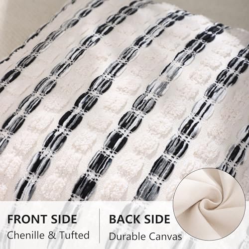 LUOYEHK Chenille Striped Throw Pillow Covers 18x18 Inch Set of 2 Boho Decorative Pillowcases with Fringe Farmhouse Neutral Cushion Covers for Couch Sofa Bed Living Room, Black - color: Black, size: 18" x 18" (Pack of 2)