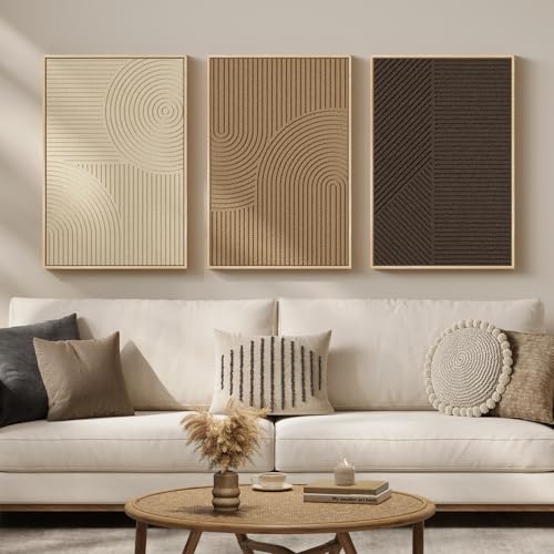 3D Textured Framed Boho Neutral Abstract Wall Art, 3 Piece Modern Minimalist Paintings Artwork for Walls, Brown Beige Tan Geometric Pictures for Living Room Dining Bedroom Office Wall Decor 16x24 In - color: Neutral --B, size: 16"w X 24"h X 3pcs