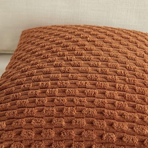 Fancy Homi 2 Packs Rust Decorative Throw Pillow Covers 18x18 Inch for Couch Bed Sofa, Modern Farmhouse Boho Home Decor, Soft Cute Plush Corduroy Cushion Case 45x45 CM - color: Rust, size: 18" x 18" (Pack of 2)