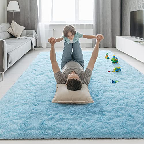 Kelarea Area Rug for Living Room, 3x5 Non-Slip Light Blue Rug Fluffy Soft Shag Rugs, Fuzzy Shaggy Plush Carpet for Bedroom, Nursery Rooms, Home Dorm - color: Baby Blue, size: 3 x 5 feet