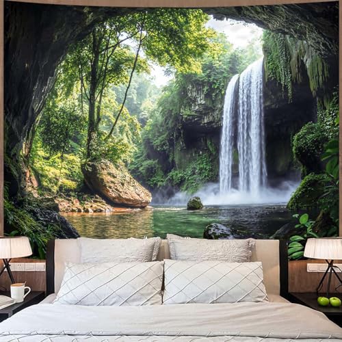 kampdream Landscape Tapestry, Scenery Art Wall Tapestries, Nature Wall Decor for Bedroom Living Room Backdrop Cave Waterfall 36×48 inches - color: Cave Waterfall, size: 48"L x 36"W