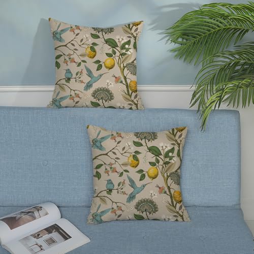 Blue Green Chinoiserie Pillow Covers 16x16 Inch 2 Pcs Vintage Floral Birds Decor Throw Pillows Boho Flower Seasonal Spring Summer Outdoor Decoration Pillowcase Linen Cushion Cover for Couch - color: Boho Floral Birds, size: 16" x 16" (Pack of 2)