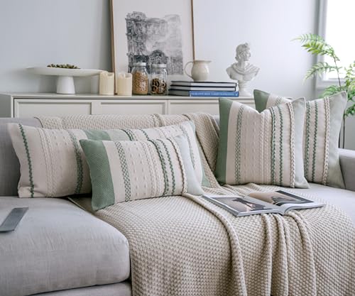 Cethom Boho Lumbar Pillow Covers 12x20 Inch Set of 2, Sage Green Textured Decorative Couch Pillow Cases for Farmhouse Home Decor, Accent Cushion Cover for Sofa, Bed, Living Room, Bedroom - color: Sage Green, size: 20" x 12" (Pack of 2)