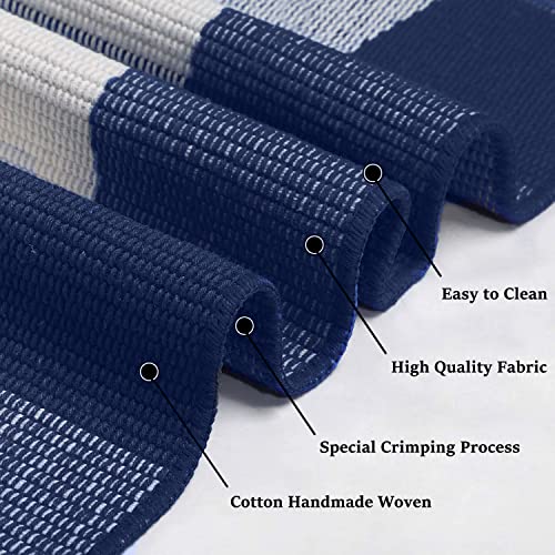 KILOCOCO Buffalo Plaid Checkered Rug 3'x5' Front Door Mat Outdoor Blue and White Rugs Cotton Washable Front Porch Rug Layered Doormats for Patio Farmhouse Entryway Kitchen Laundry Room - color: Blue and White, size: 3' x 5' (Rectangular)