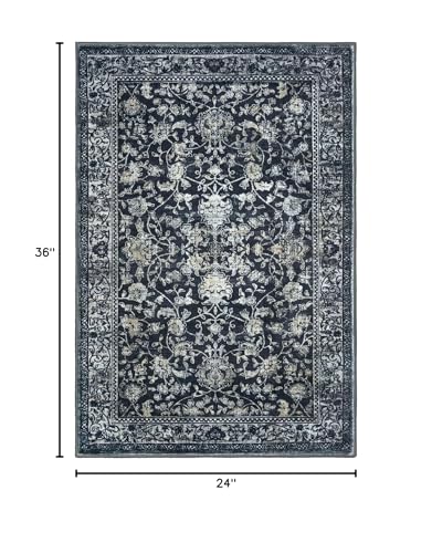 KILOCOCO Moroccan Small Area Rug 2x3 Entryway Rugs Printed Vintage Floral Washable Rug Non-Slip Kitchen Rug Indoor Door Mat, Accent Throw Small Rugs for Laundry Room Bedroom Entrance, Navy/Charcoal - color: Charcoal/Navy, size: 2' x 3' (Rectangular)