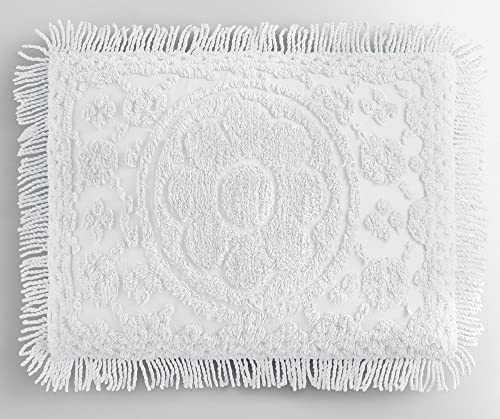 Montgomery Ward Bed Pillow Shams - 100% Cotton, Soft & Cozy Floral Design with Fringe, Tufted Decorative Pillow Cover, Pack of 1 Standard Size, Bedding (White, Standard 26" x 20")