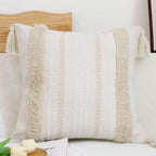 Beige Decorative Pillow Covers 20x20 Inch Soft Linen Texture Couch Throw Pillows Farmhouse Cushion Covers with Elegant Design for Sofa Bedroom Living Room Home Decor