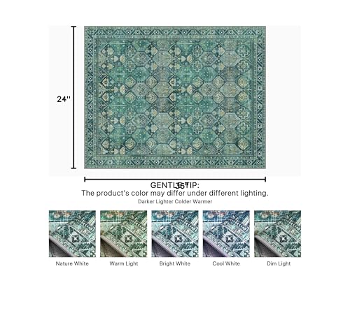 Bavni 2x3 Entryway Rug Bathroom Rugs for Front Door Bedroom Bathroom Kitchen, Washable Vintage Print Carpet, Ultra-Thin Chenille Lightweight Rug with Non Slip Backing, Dark Green - color: Dark Green, size: 2' x 3' (Rectangular)