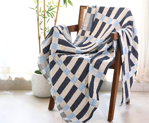 Folkulture Throw Blanket for Couch 50" x 60" |Cotton, Lightweight & Breathable Summer Blanket for Chair, Couch, Bed | Blue Comfort Throw Blankets for Living Room, Summer Must Haves, Graduation Gifts - color: Blue